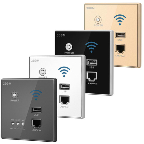 Routeur WIFI 300 ghz sans fil intégré au mur, 2.4 M, 86x86mm, panneau de prise murale, répéteur avec Port USB, LAN/WAN ► Photo 1/6