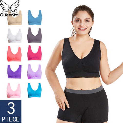 Queenral Dropshipping VIP 3 PCS/lot soutien-gorge sans couture avec coussinets grande taille soutiens-gorge pour femmes brassière grande taille gilet sans fil BH 5XL 6XL ► Photo 1/6