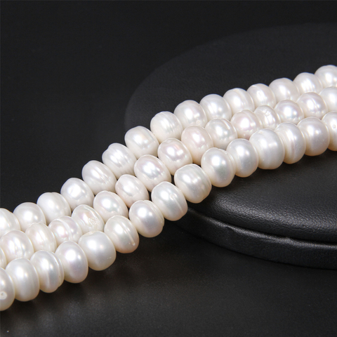 Chaîne blanche, bonnes perles d'eau douce, brillantes, rondes et plates, pour la fabrication de bijoux artisanaux, 14 pouces, Grade AAA 8-9 ► Photo 1/6