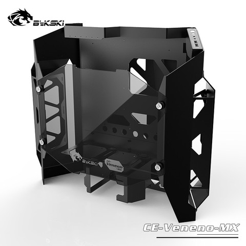 Bykski ce-veneno-mx ATX boîtier pour PC de jeu matériel de châssis d'ordinateur MOD Poison bricolage refroidissement par eau aluminium toxique et verres trempés ► Photo 1/5