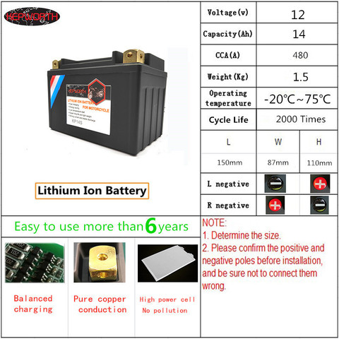 Batterie au Lithium LiFePO4 12V, 14ah, pour démarrage de moteur, pour moto, atv, motoneige, YTZ14S, GTZ14S ► Photo 1/6