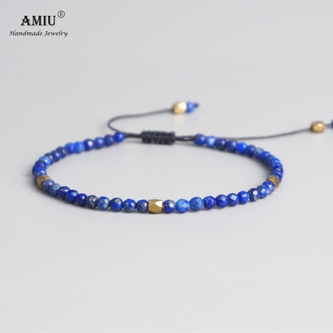 AMIU 3mm perles de pierre Lapis naturelles perles de pierre tibétaines Bracelet extensible pour hommes femmes Yoga Chakra Bracelets de perles de cristal ► Photo 1/5