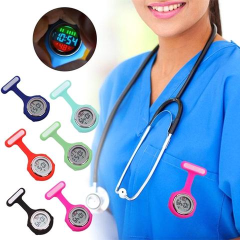 Infirmière poches montre femmes rond affichage numérique cadran pince Fob broche broche accrocher électrique Silicone montre nouveau Fob montres 1Pc ► Photo 1/6