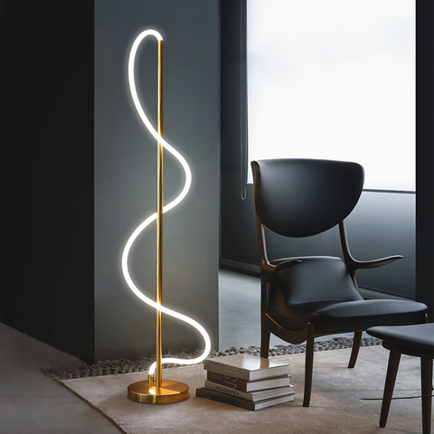 Lampadaire LED au design post-moderne, lumière blanche et dorée, idéale pour une salle d'étude, une salle à manger ou une chambre à coucher ► Photo 1/6