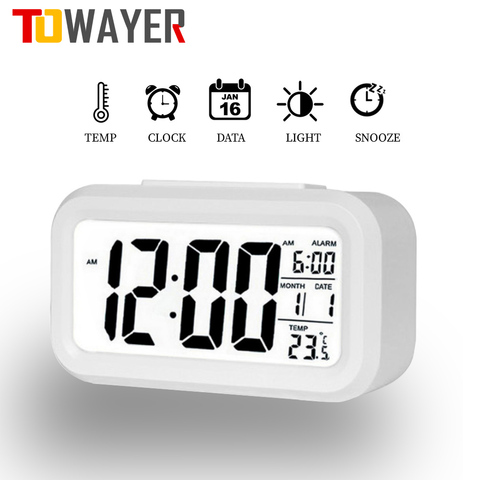 LED réveil numérique électronique écran d'alarme numérique horloge de bureau pour bureau à domicile rétro-éclairage Snooze données calendrier horloges de bureau ► Photo 1/6