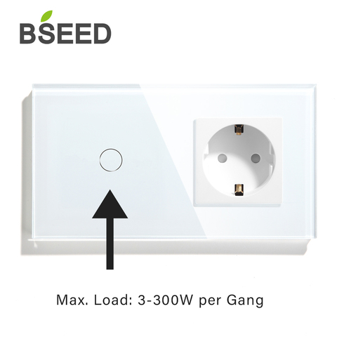 BSEED interrupteur tactile 1Gang 2Gang 3Gang ue Standard commutateurs muraux prise avec 3 couleurs 300W cristal verre panneau tactile commutateur 157MM ► Photo 1/6