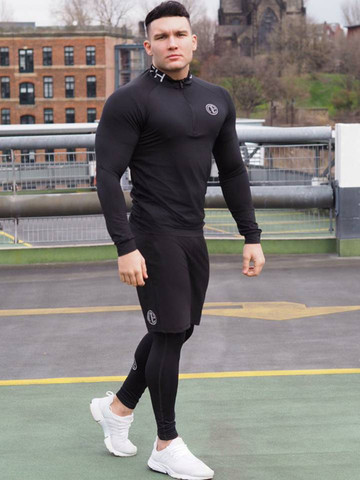 Nouveaux hommes Fitness trois pièces musculation cyclisme Stretch survêtements serrés à manches longues Sportswears + hommes 2 en 1 Leggings pantalon ► Photo 1/6