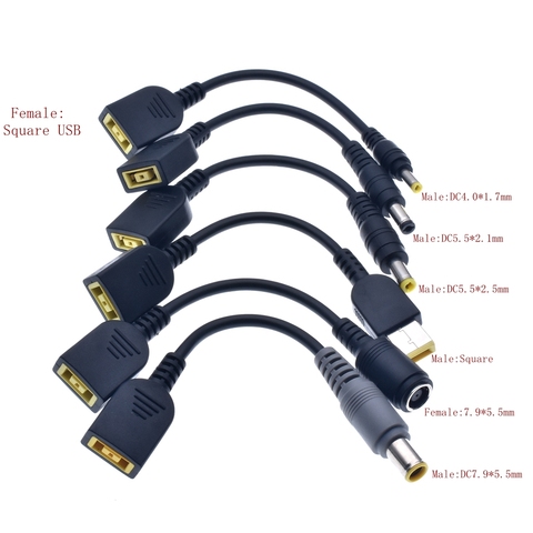 Prise d'alimentation cc carré USB femelle à 5.5*2.1/7.9*5.5/4.0*1.7/mm câble de convertisseur de puissance mâle pour Lenovo Thinkpad ordinateur portable 15cm ► Photo 1/6