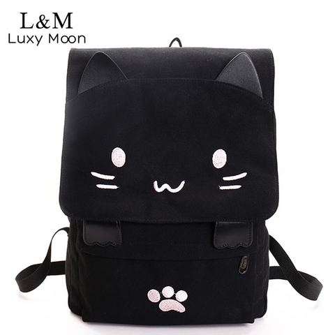 Chat mignon Toile Sac À Dos de Bande Dessinée Broderie Sacs À Dos Pour Adolescente École de Filles Sac Fashio Noir Impression Sac À Dos mochilas XA69H ► Photo 1/6