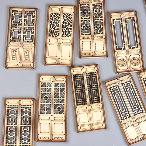 Mini meubles miniatures pour maison de poupée, accessoires pour poupées, porte mobile en bois de Style chinois, matériel de construction de maquettes, 3 pièces ► Photo 1/4