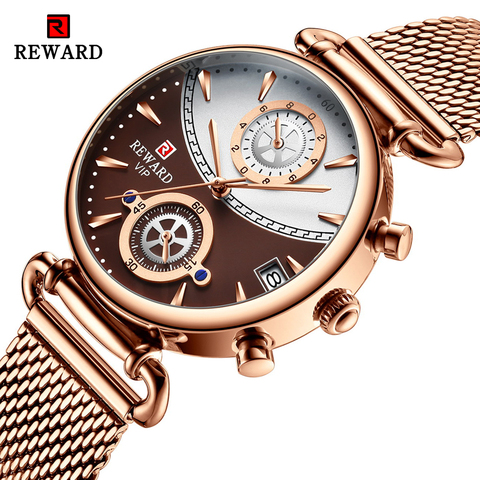 REWARD – montre à Quartz en acier inoxydable pour femmes, étanche, à la mode, en or Rose ► Photo 1/6