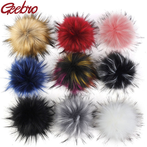 Geebro – chapeau boule de poils, 15 CM, fait à la main, bonnet, boule de laine Pom Pom, fausse fourrure avec sacs à boucle, accessoires, casquettes d'hiver pour femmes ► Photo 1/6