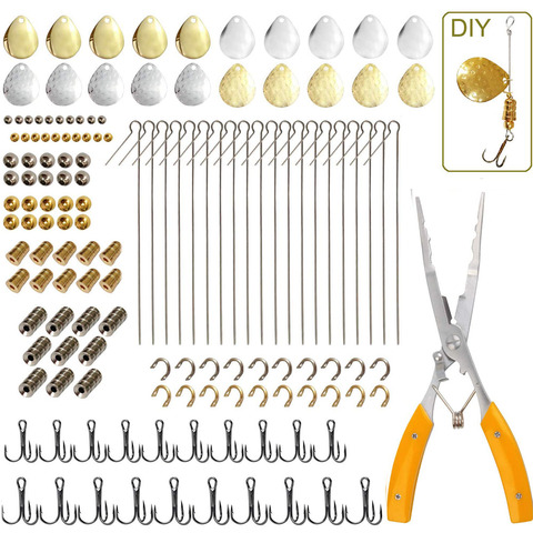 141 pièces de pêche cuillère plates-formes bricolage accessoires Kit avec pêche Spinner lame appât et multifonction pince de pêche ► Photo 1/6