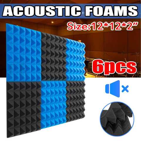 6 pièces insonorisation mousse Absorption acoustique pyramide Studio traitement panneaux muraux 33*33*5cm mousse acoustique ► Photo 1/6