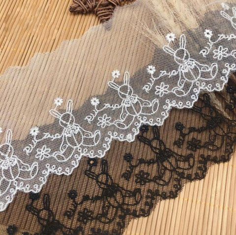 Fil de dentelle soluble dans l'eau 1Yard, largeur: 9.6cm, tissu en dentelle Lolita, motif lapin noir, accessoires de robe (SS-2100) ► Photo 1/1