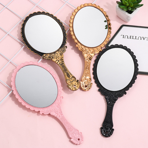 Miroir à main Vintage de forme ovale pour femmes et filles, 1 pièce, sur pied, coiffeuse, fournitures de maquillage ► Photo 1/6