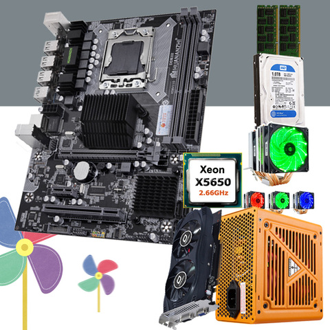 HUANANZHI X58 LGA1366 carte mère combo CPU Intel Xeon X5650 avec RAM refroidisseur 16G (2*8G) 500W PSU 1 to HDD carte vidéo GTX750Ti 2GD5 ► Photo 1/6