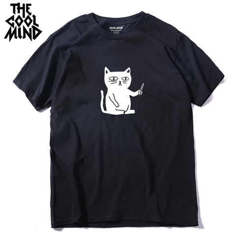 COOLMIND t-shirt manches courtes homme, ample et estival, 100% coton, avec chat imprimé, estival décontracté ► Photo 1/6
