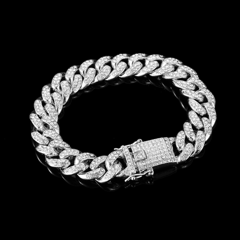 Bracelets de luxe pour hommes, style Hip-hop, couleur or argent 12mm, lien Cuba, bijoux de luxe avec strass brillants, cadeaux, nouvelle mode ► Photo 1/6