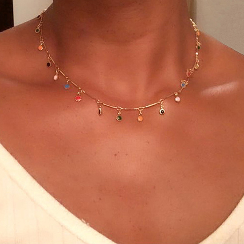 Tocona bohème or collier pour femmes charmant coloré pierre chaîne Chockers à la main bijoux de fête en gros collares B31203 ► Photo 1/6