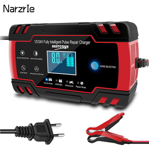 Chargeur de batterie 12v 24V 8A impulsion réparation LCD affichage intelligent Charge rapide AGM Cycle profond GEL plomb-acide chargeur de batterie de voiture automatique ► Photo 1/6