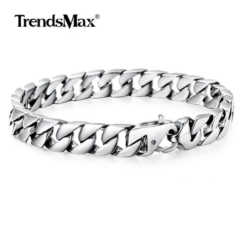 Bracelet de chaîne cubaine pour hommes et garçons, 10mm, en acier inoxydable 316L, couleur or argent, vente en gros, bijoux 8-11 pouces, HBM123 ► Photo 1/6