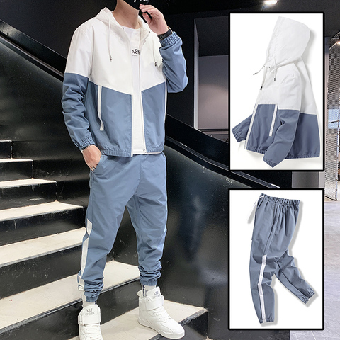 Livraison directe Patchwork Hip Hop décontracté hommes ensembles 2022 Style coréen 2 pièces ensembles vêtements hommes Streetwear Fitness mâle survêtement ► Photo 1/6