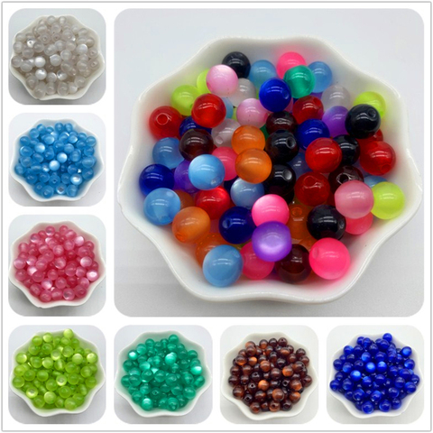 50pcs 8mm résine entretoise perles breloques oeil de chat perles rondes en vrac pour la fabrication de bijoux ► Photo 1/6