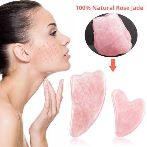 Jade en Quartz Rose naturel, pierre de Guasha, Gua Sha, grattoir, Massage pour le visage, le cou, Lifting de la peau, suppression des rides, soins de beauté ► Photo 1/6