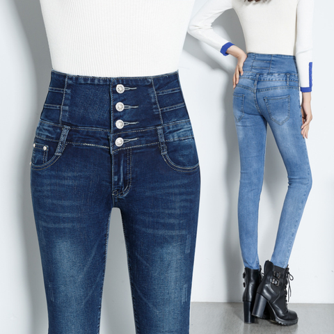 Jean Slim taille haute pour femme, pantalon Long en Denim, grande taille 36 ► Photo 1/6