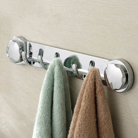 Porte-serviettes mural à 5 crochets, ventouse, support sous vide ABS, porte-serviettes, salle de bain, articles divers, crochet de rangement, organisateur de salle de bain ► Photo 1/6