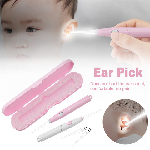 1 ensemble bébé oreille nettoyant oreille cire enlèvement outil lampe de poche Earpick oreille nettoyage Earwax décapant lumineux oreille Curette lumière cuillère ► Photo 1/6