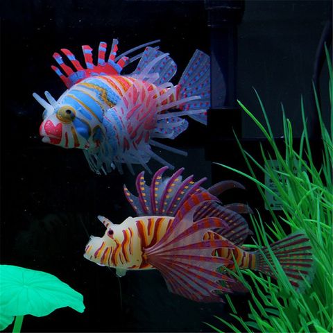 Petit Aquarium lumineux artificiel en Silicone, faux poisson-lion flottant dans la nuit, ornement décoratif pour la maison ► Photo 1/6