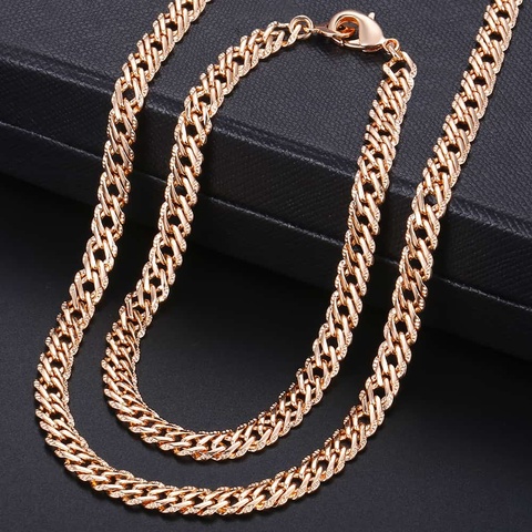 Collier et bracelet, chaîne en maille, couleur or rose, pour femme, ensemble de bijoux, cadeau de mariage, tendance, 585, CS16A ► Photo 1/6