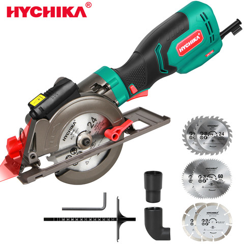 HYCHIKA Mini scie circulaire, 750W Guide Laser scie circulaire électrique, 3500 tr/min scie outil électrique avec 6 lames ► Photo 1/6