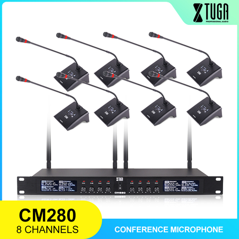 XTUGA CM280 8 canaux UHF professionnel col de cygne Microphone système conférence sans fil micros fréquence fixe Super-bas Backgroun ► Photo 1/6