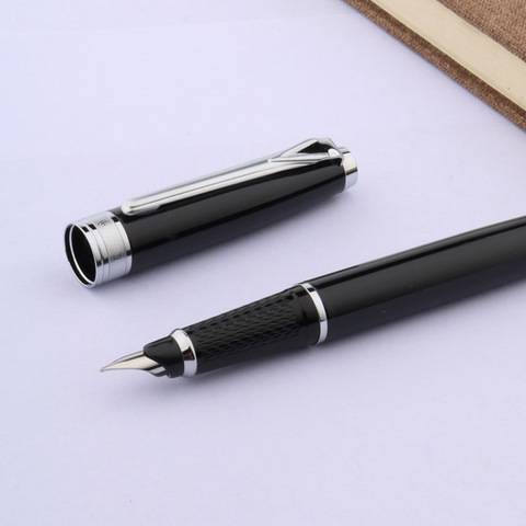 Stylo à encre en forme de plume HERO 600A, accessoire de marque de haute qualité pour éducation, stylo à encre en argent et noir, cadeau classique Vintage, fournitures de papeterie ► Photo 1/6