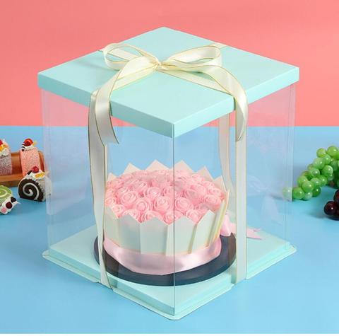 Boîte carrée transparente en PET de 10 pouces, emballage à gâteaux, à 2 niveaux, pour emballage cadeau d'anniversaire, pour boulangerie ► Photo 1/6