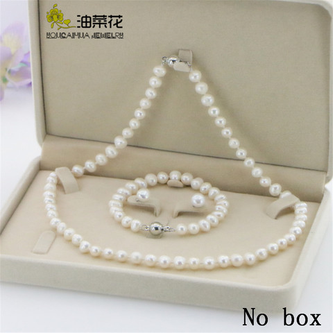 Collier perles blanches naturelles 6-7MM pour filles, ensemble de bijoux pour mariage, fabrication de bijoux Gif pour femmes, nouvelle mode ► Photo 1/6