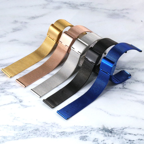 Bracelet de montre milanais universel 8mm 10mm 12mm 14mm 16mm 18mm 20mm 22mm 24mm bracelet de montre en acier inoxydable accessoires de bracelet en or bleu ► Photo 1/6