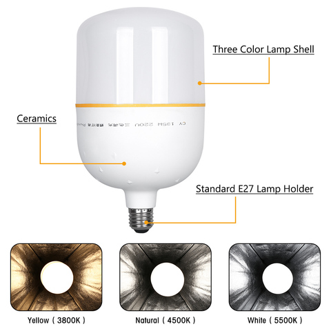 Ampoules LED haute luminosité, 2 couleurs, température, 135 watts, E27, pour Studio Photo et vidéo ► Photo 1/6