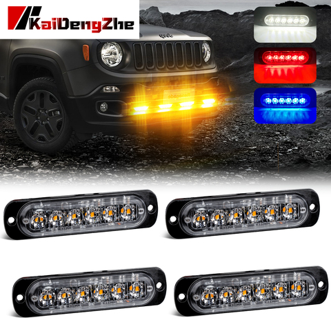 Barre lumineuse Ultra mince 6 puces, lumière stroboscopique de voiture LED, lumière d'urgence pour panne de grille, clignotant automatique pour SUV camion et moto 12-24V ► Photo 1/6