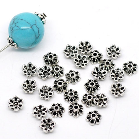 Doreenperles à base de Zinc, bouchons de fleurs couleur argent Antique, bijoux pour faire soi-même (convient pour perles 8mm-12mm) 6mm x 2.8mm, 300 pièces ► Photo 1/3