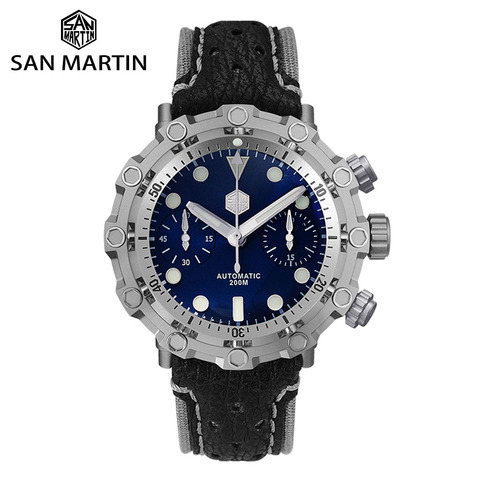 San Martin – montre mécanique pour hommes, plongée suisse ETA 7753 chronographe titane Grade 5 édition limitée, saphir requin, bracelet en cuir ► Photo 1/6