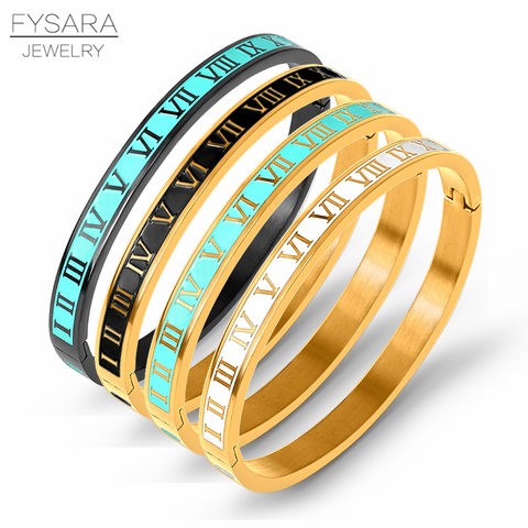 FYSARA – Bracelets Vintage avec lettres romaines pour femmes, bijoux en acier inoxydable, en or et noir ► Photo 1/6