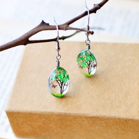 Mode 5 couleurs créatif plante sèche séchée vraie fleur boucle d'oreille femme bijoux mode goutte boucle d'oreille boule de verre pressé fleur cadeau ► Photo 1/5