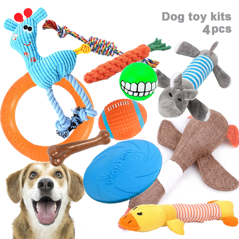 Lot de 4 pièces de jouets pour chiens, balle d'os, disques volants, grincement, Kit de jouet doux à mâcher, petits et grands chiens, entraînement actif, jouets pour chiots ► Photo 1/6