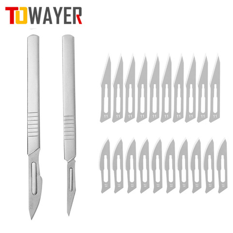 Towayer 10 pc en acier au carbone chirurgical Scalpel lames + poignée Scalpel bricolage outil de coupe PCB réparation Animal couteau chirurgical ► Photo 1/6