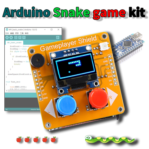 Arduino – kit de bricolage, jeu serpent, console de jeu ARDUINO facile à programmer, carte Nano, écran OLED IIC série 128x64 ► Photo 1/6