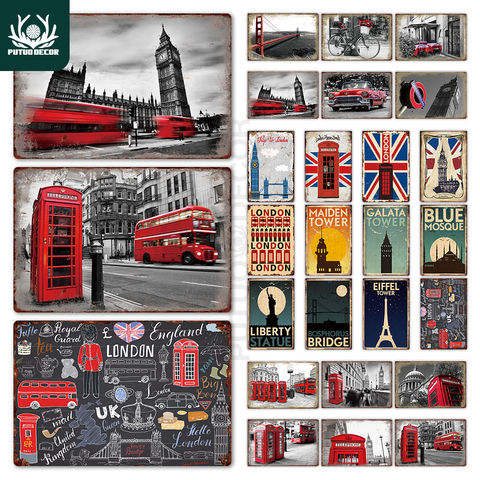 Londres Vintage métal affiche Plaque métal Vintage britannique café Bar maison salon décoratif mur décor métal étain signe ► Photo 1/6